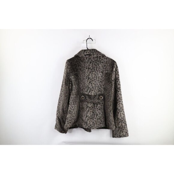 Buckle BKE Womens Medium Faux Fur Double Breasted Peacoat Jacket Leopard Print - Picture 12 of 14
